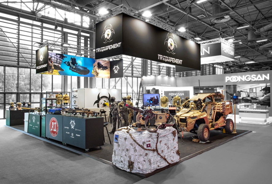 Stand de la société TR Equipement lors du salon professionnel de la défense Eurosatory 2024